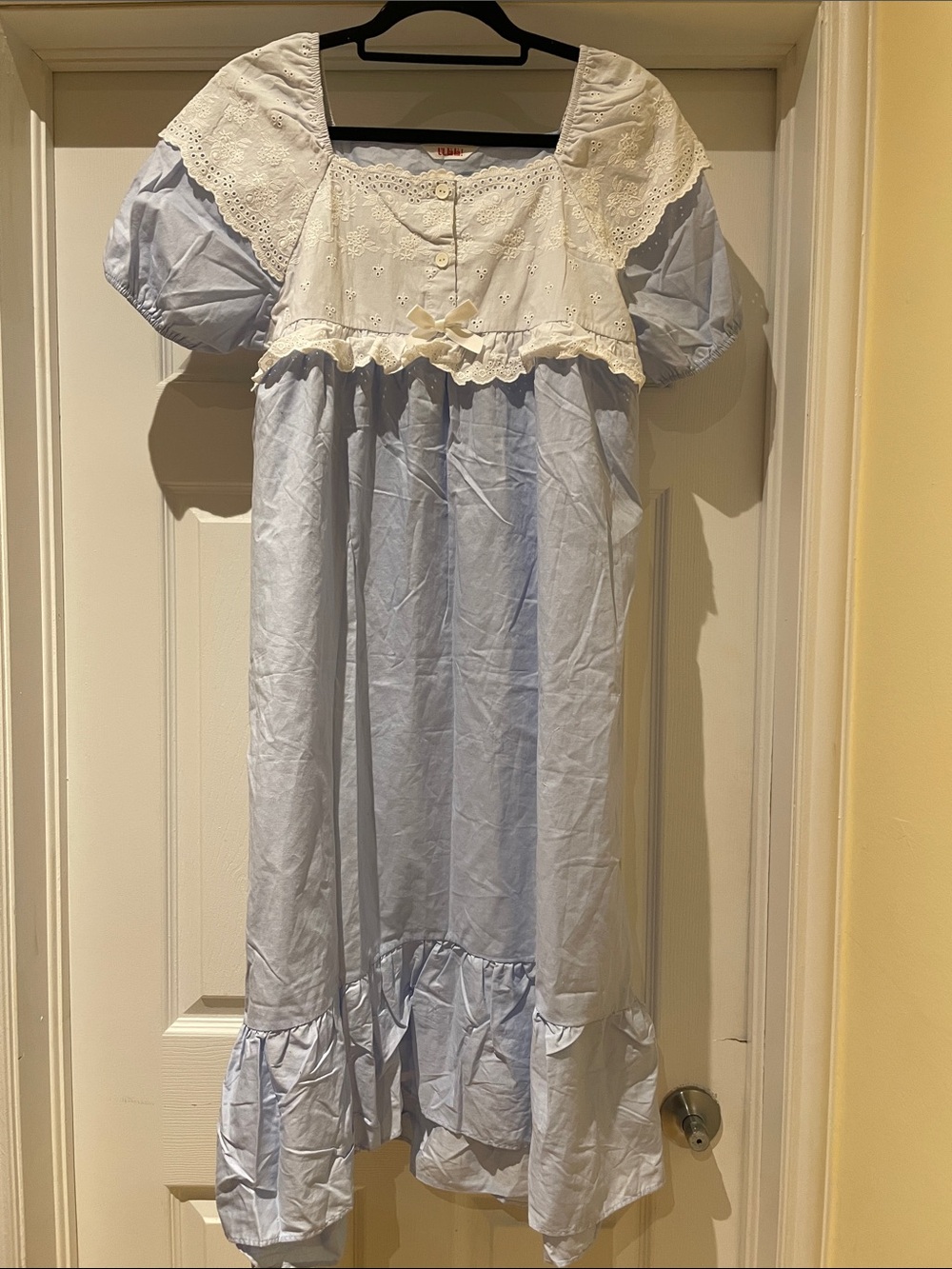 ULLALA Korean Coquette Blue Cotton Eyelet Nightgown Dress Puff Sleeve Dollette